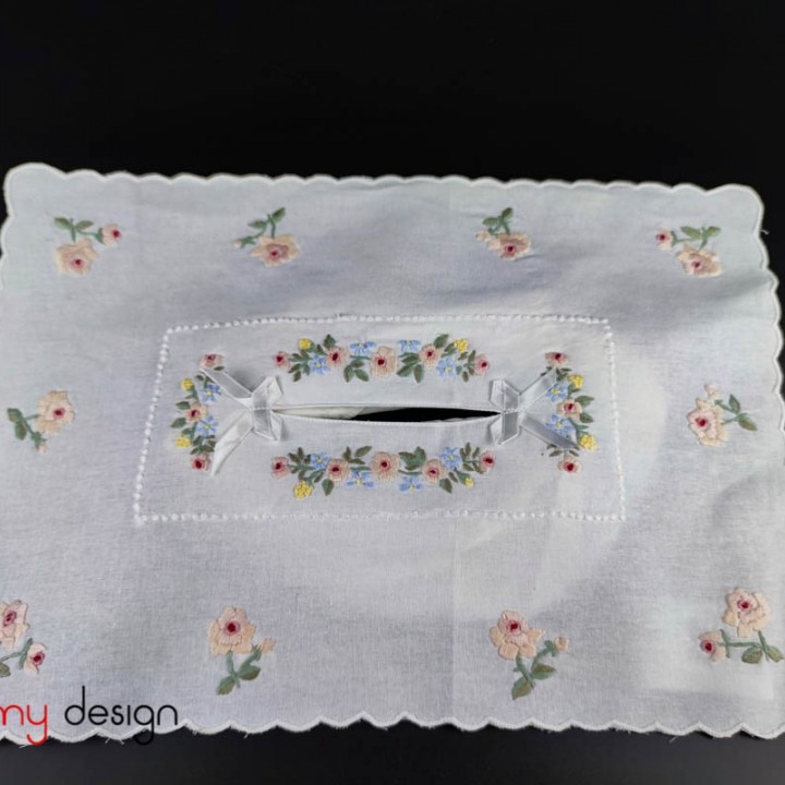 Tissue box cover with rose embroidery